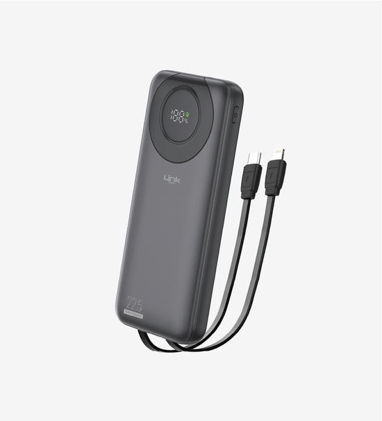 LinkTech LPB-P221 Strong 10000mAh 22.5W Siyah Powerbank - 2 USB Çıkış, Lightning, Hızlı Şarj, Type-C, Kompakt Tasarım