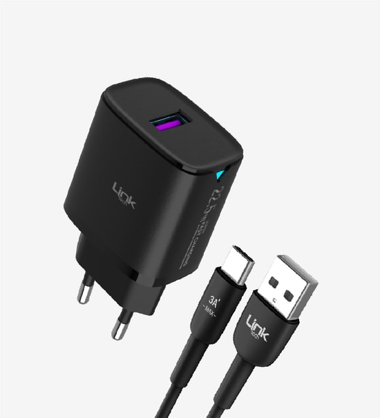 LinkTech C306 Safe 22.5W Siyah Hızlı Şarj Adaptörü (LSC-C306) - Type-C Kablo, PD3.0, QC 3.0 Hızlı Şarj, PPS, Auto ID