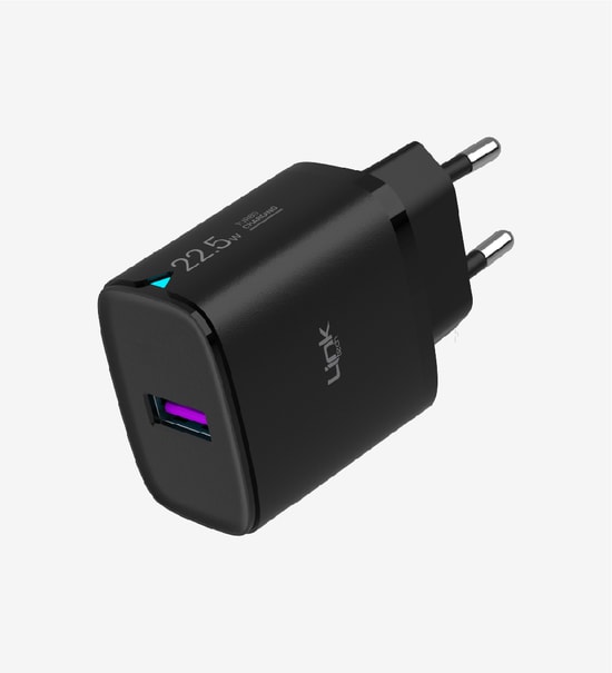 LinkTech C306 Safe 22.5W Siyah Hızlı Şarj Adaptörü (LSC-C306) - Type-C Kablo, PD3.0, QC 3.0 Hızlı Şarj, PPS, Auto ID