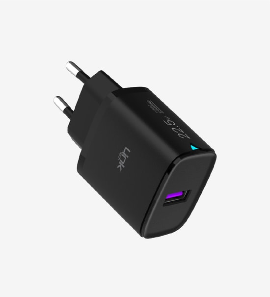 LinkTech C306 Safe 22.5W Siyah Hızlı Şarj Adaptörü (LSC-C306) - Type-C Kablo, PD3.0, QC 3.0 Hızlı Şarj, PPS, Auto ID