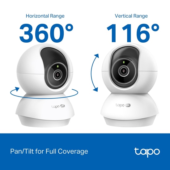 TP-Link Tapo C250 8MP 4K Ev Güvenlik Kamerası - 4mm Lens, Akıllı Algılama, 12m IR, Pan/Tilt, WiFi, H.265, Çift Yönlü Ses