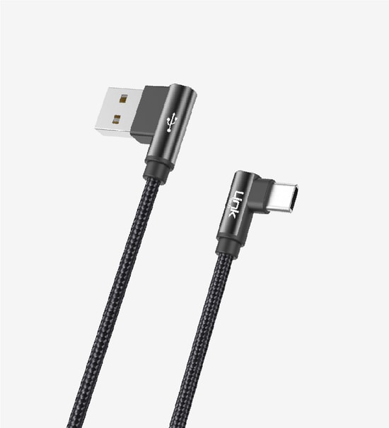 Linktech K594 Gaming 150cm 3A Örgülü Gri Typce-C Kablo - 90 Derece Metal Başlıklı, USB A Type-C Hızlı Şarj, 480Mbps