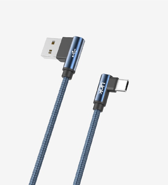 Linktech K594 Gaming 150cm 3A Örgülü Gri Typce-C Kablo - 90 Derece Metal Başlıklı, USB A Type-C Hızlı Şarj, 480Mbps