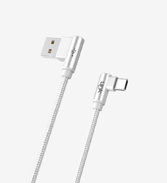 Linktech K594 Gaming 150cm 3A Örgülü Gri Typce-C Kablo - 90 Derece Metal Başlıklı, USB A Type-C Hızlı Şarj, 480Mbps