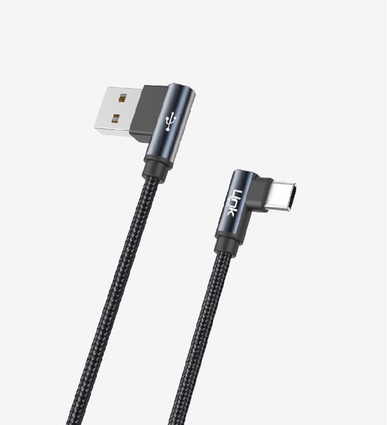 Linktech K594 Gaming 150cm 3A Örgülü Siyah Typce-C Kablo - 90 Derece Metal Başlıklı, USB A Type-C Hızlı Şarj, 480Mbps