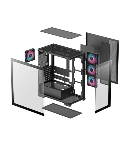 DeepCool CG580-4F Siyah Mid-Tower ATX Oyuncu Kasası - 4x Fan, Temperli Cam, 360mm Radyatör Desteği, Geniş İç Hacim