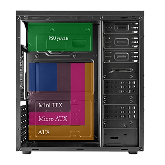 Vento TA-K61 550W 80+ ATX Midi Tower Siyah Bilgisayar Kasası: 1x80mm Fan, 3xUSB, 2xSSD, 3xHDD Yuvalı, Aydınlatmalı Kasa