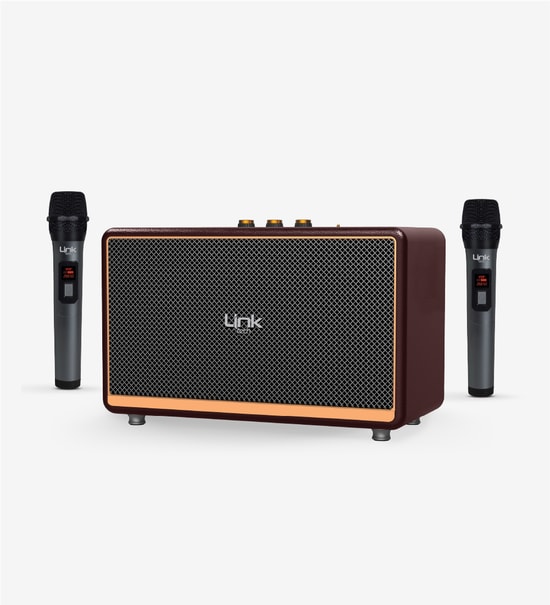 LinkTech M408 Premium Mikrofonlu 100W Retro Bluetooth Hoparlör - Güçlü Bas, Kahverengi, TWS, USB/TF, Type-C, 7000mAH Pil