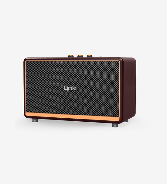 LinkTech M408 Premium Mikrofonlu 100W Retro Bluetooth Hoparlör - Güçlü Bas, Kahverengi, TWS, USB/TF, Type-C, 7000mAH Pil