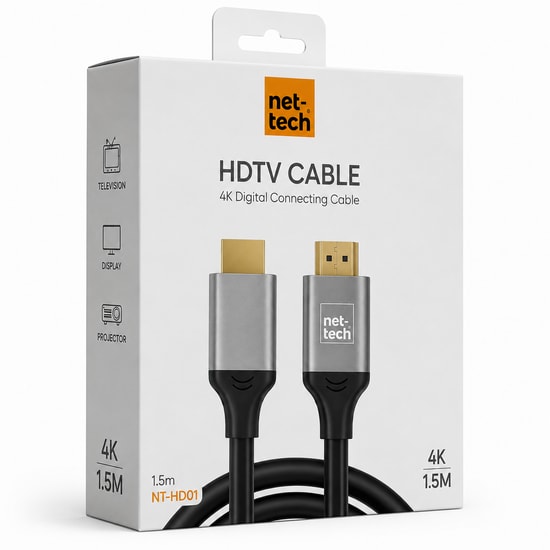 Nettech NT-HD01 4K Plastik 150cm HDMI Kablo (Siyah) NT-100949 - 1.5M, Yüksek Çözünürlük, Dayanıklı Örgü Yapı