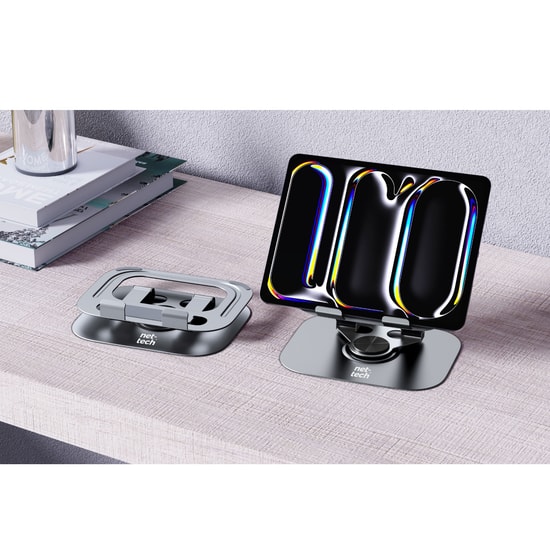 Nettech NT-LS01 Gümüş Laptop Tablet Standı (NT-115651) - Alüminyum, Ayarlanabilir Yükseklik, Katlanabilir, 360 Dönebilir