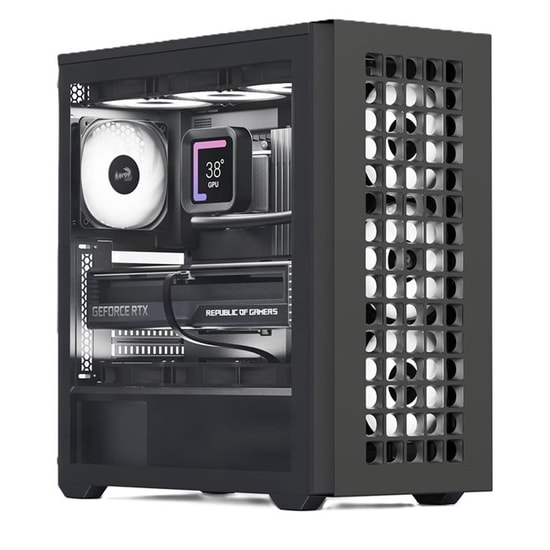 Aerocool D502A ARGB Siyah ATX Kasa (AE D502A BK) - Mesh Ön Panel, Temperli Cam, 4x12cm ARGB Fan, USB-C, PSU Yok