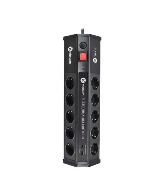 Dexim SP10BG 10 Port 2 USB Akım Koruyucu Priz (DCP010) - 1.8M Kablo, 3680W, Tam hat 6000V Koruma, Dalgalanma Göstergesi