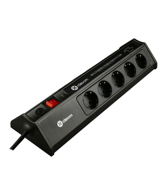 Dexim SP10BG 10 Port 2 USB Akım Koruyucu Priz (DCP010) - 1.8M Kablo, 3680W, Tam hat 6000V Koruma, Dalgalanma Göstergesi