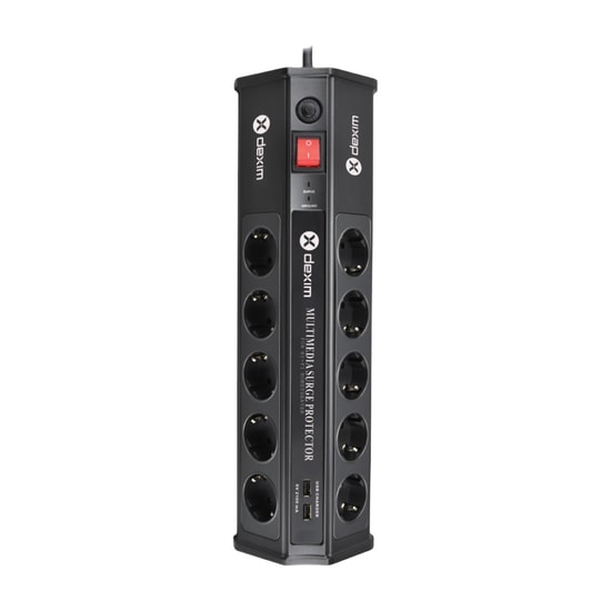 Dexim SP10BG 10 Port 2 USB Akım Koruyucu Priz (DCP010) - 1.8M Kablo, 3680W, Tam hat 6000V Koruma, Dalgalanma Göstergesi