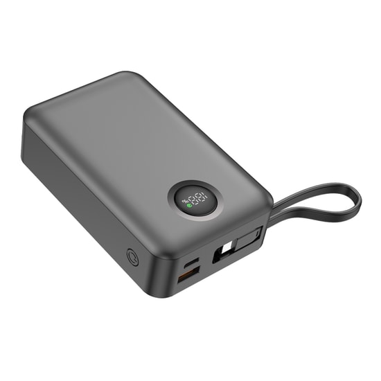 Dexim CZ03 DCA0071 20000mAh 65W PD Powerbank - Dahili Lightning & Type-C Kablo, Hızlı Şarj, LED Gösterge, Siyah
