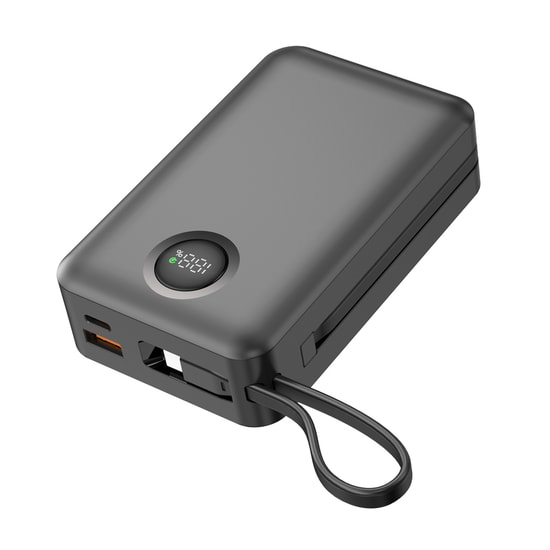 Dexim CZ03 DCA0071 20000mAh 65W PD Powerbank - Dahili Lightning & Type-C Kablo, Hızlı Şarj, LED Gösterge, Siyah