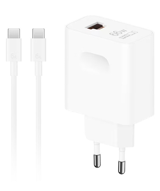 Huawei SuperPower 66W Beyaz Duvar Tipi Şarj Cihazı (55037871) - USB-C ve USB-A Çıkış, PD 3.0, PPS, USB-C Kablolu