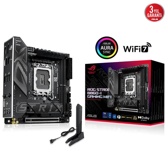 Asus ROG Strix B860-I Gaming WiFi Mini ITX Anakart - LGA1851, DDR5 9066MHz(OC), Wi-Fi 7, TB4, 2.5G LAN, PCIe 5.0 M.2