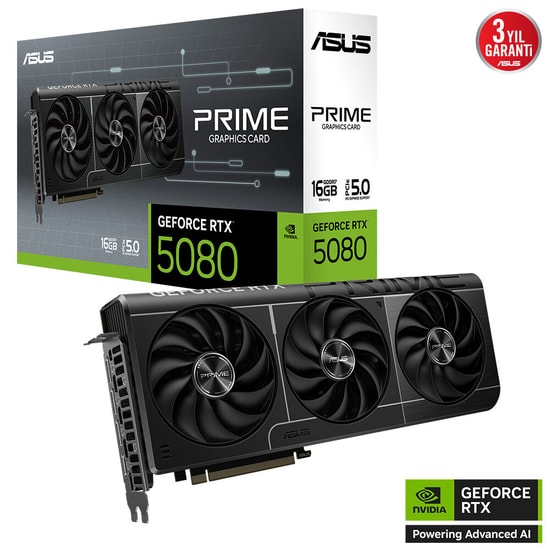 Asus Prime GeForce RTX 5080 16GB GDDR7 Ekran Kartı (PRIME-RTX5080-16G) - 256 Bit, 2617MHz, HDMI, 3xDP, DLSS 4, G-Sync