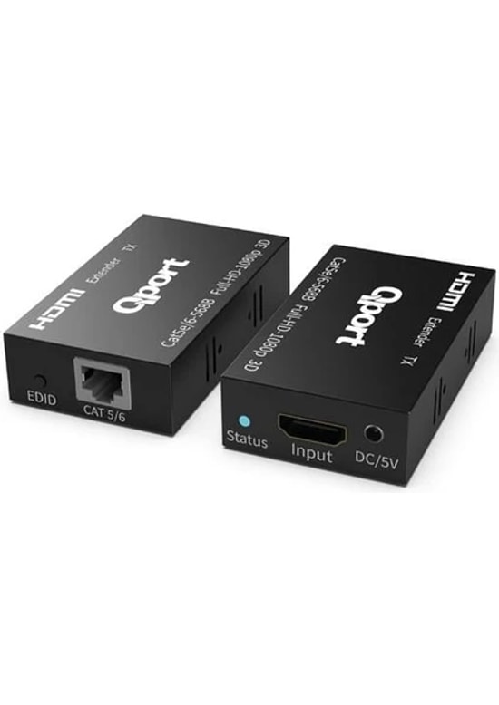 Qport Q-HEX3 HDMI Extender 60 Metre İkilili Paket CAT6 Dönüştürücü - Ethernet Kablosu ile Uzatma, HD Görüntü Aktarımı