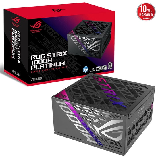 ASUS ROG Strix 1000W Beyaz Tam Modüler 80+ Platinum Güç Kaynağı - GaN MOSFET, PCIe, SATA, Peripheral, 3.1 ATX PSU