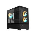 GIGABYTE C201P Panoramic Tempered Glass Siyah Mini Tower Kasa (GB-C201P) - 3x ARGB Fan, Full Cam Panel, USB 3.2