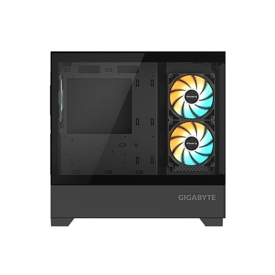 GIGABYTE C201P Panoramic Tempered Glass Siyah Mini Tower Kasa (GB-C201P) - 3x ARGB Fan, Full Cam Panel, USB 3.2