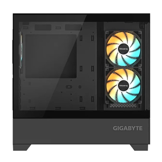 GIGABYTE C201P Panoramic Tempered Glass Siyah Mini Tower Kasa (GB-C201P) - 3x ARGB Fan, Full Cam Panel, USB 3.2