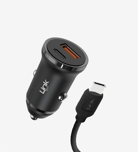 LinkTech LCH-C486 Dual PD Siyah 20W Araç Şarj Aleti - 2xPD 20W, QC3.0, USB-A ve C Çıkış, Kısa Devre Korumalı