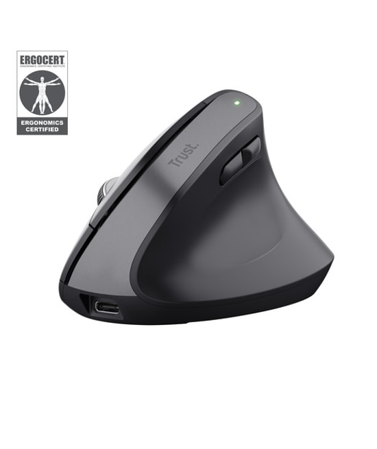 Trust Bayo+ TRU25146 Ergonomik Kablosuz Dikey Mouse - Siyah, 2400 DPI, Bluetooth+2.4GHz, Şarj Edilebilir, 6 Tuşlu