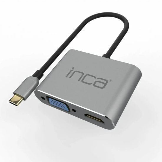 INCA ITPC-06TX 4 in 1 Type-C Hub - HDMI 4K 30Hz, VGA, USB 3.0, 100W PD, Alüminyum Kasa Çoklayıcı, Tak & Çalıştır