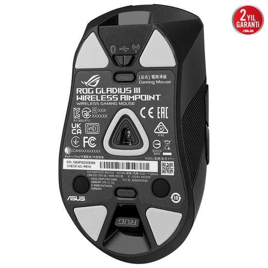 ASUS ROG Gladius III Wireless AimPoint V2 Siyah Mouse (90MP02Y0-BMUA01) - 36000dpi, 6 Tuş, BT/2.4GHz, Değişebilir Switch