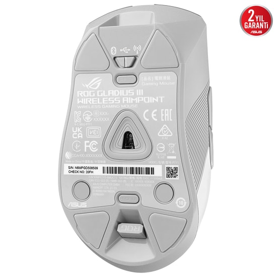 ASUS ROG Gladius III Wireless AimPoint V2 Beyaz Mouse (90MP02Y0-BMUA11) - 3600dpi, 6 Tuş, BT/2.4GHz, Değişebilir Switch