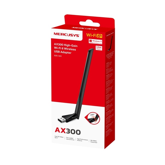 TP-LINK MERCUSYS MA14H AX300 WiFi 6 USB Adaptör - Yüksek Kazançlı, 287 Mbps, 5 dBi Anten, MU-MIMO, Windows Uyumlu