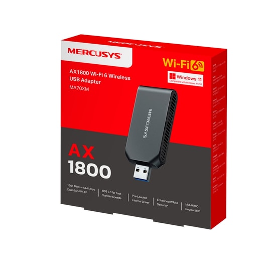 TP-LINK Mercusys MA70XM AX1800 WiFi 6 Kablosuz USB Adaptör - 1800Mbps, MU-MIMO, Çift Bant, 2.4/5 GHz, USB 3.0, WPA3