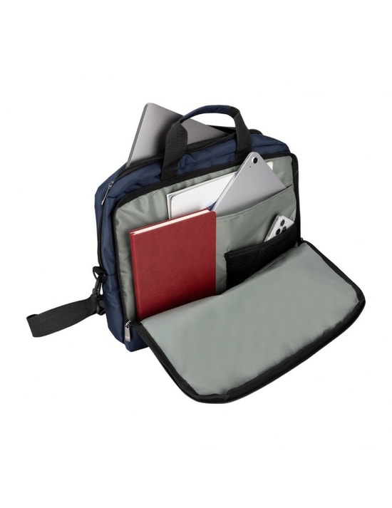 PLM Siena 15.6" Lacivert Notebook Çantası - Yırtılmaz Kumaş, Yanda USB Şarj Girişi, Darbe Emici Köpük Dolgu, Omuz Askısı