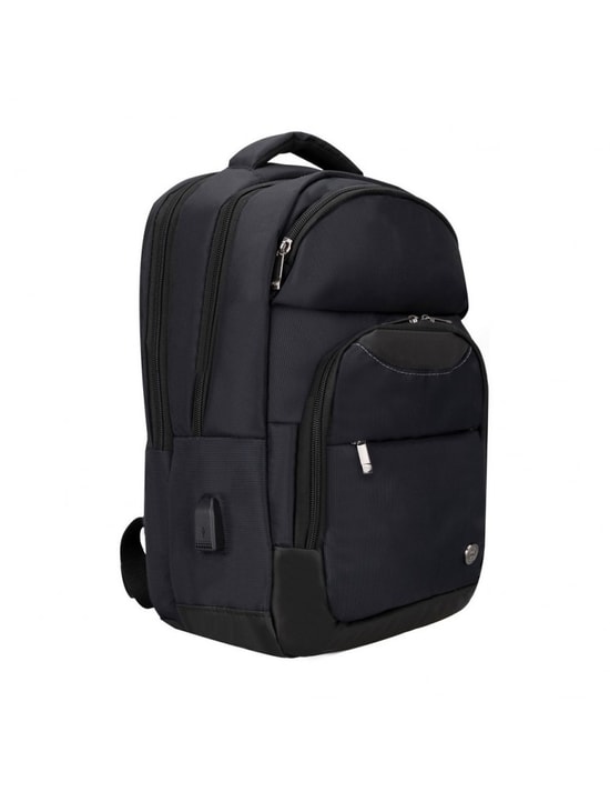 PLM Monza 15.6" Siyah Notebook Sırt Çantası - 3 Bölmeli, USB Girişli, Su Geçirmez Polyester, Yan Mataralık, Unisex