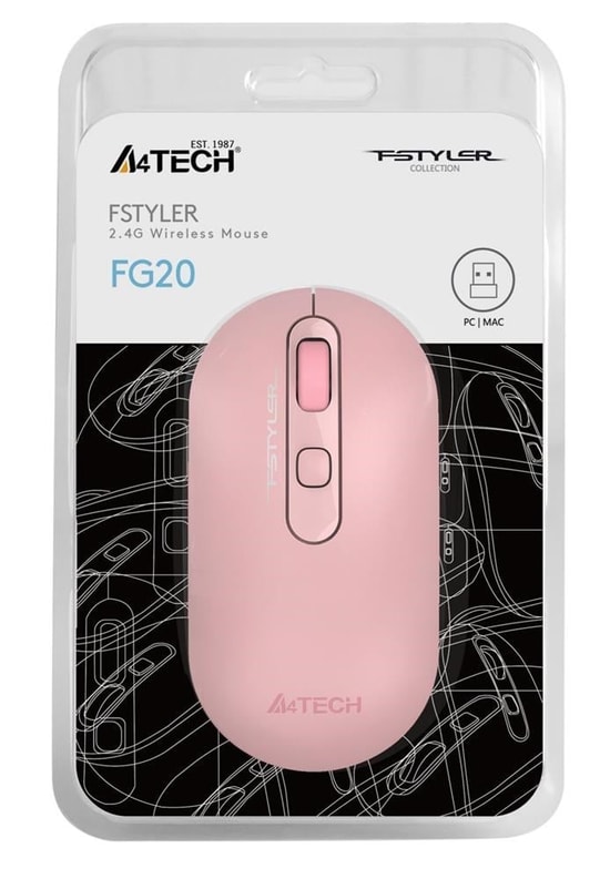A4 Tech Fstyler FG20 Pembe 2.4G Nano Kablosuz Optik Mouse - 2000 DPI, 4 Tuşlu, 10m Menzil, Sessiz Tıklama