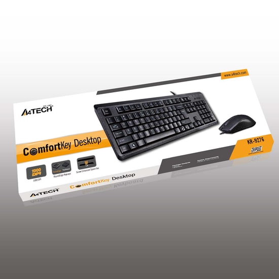 A4 Tech KR-9276 Siyah USB Kablolu Q Klavye Mouse Set - Türkçe FN Multimedya, 1000 DPI Optik Mouse, Suya Dayanıklı