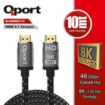Qport HDMI2110 10m HDMI Uzatma Kablosu - 8K, 2.1V, Örgülü, Altın Uçlu, Parazit Önleyicili, Yüksek Bant Genişliği