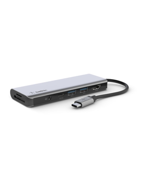 Belkin USB-C 7'si 1 Arada Dock Station (AVC009BTSGY) - 4K HDMI, 2xUSB-A 3.2, SD/MicroSD, 3.5mm Ses, Alüminyum Kasa