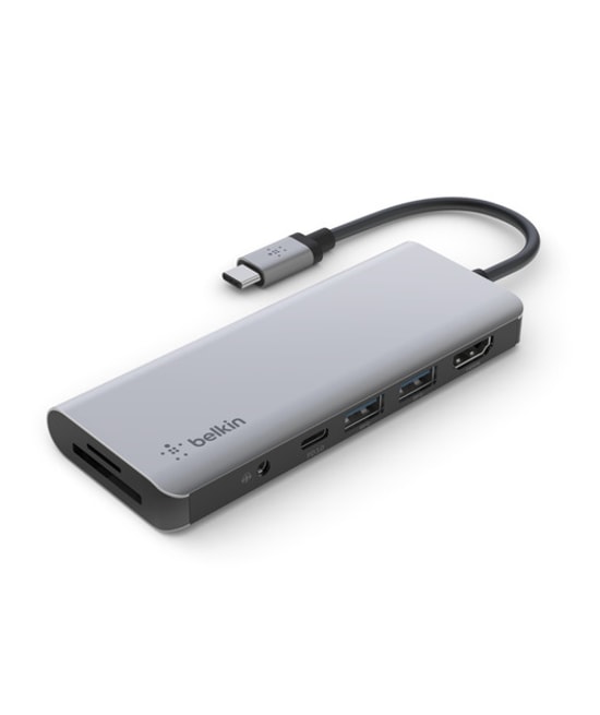Belkin USB-C 7'si 1 Arada Dock Station (AVC009BTSGY) - 4K HDMI, 2xUSB-A 3.2, SD/MicroSD, 3.5mm Ses, Alüminyum Kasa