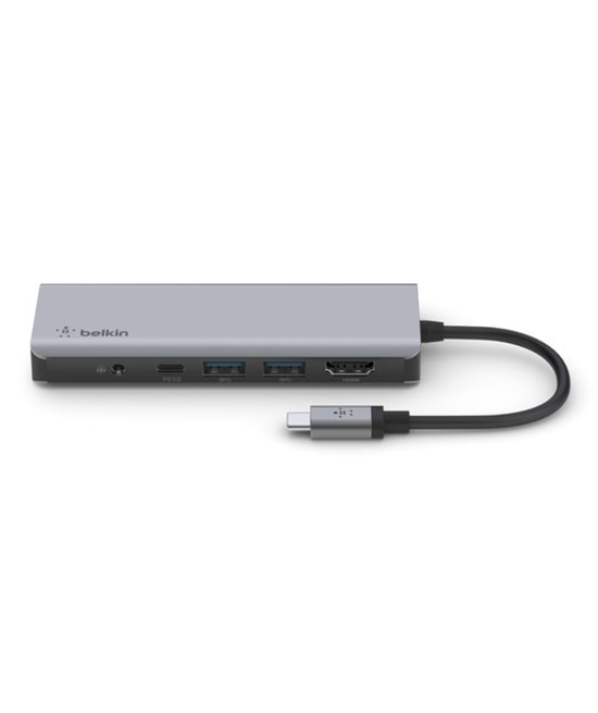 Belkin USB-C 7'si 1 Arada Dock Station (AVC009BTSGY) - 4K HDMI, 2xUSB-A 3.2, SD/MicroSD, 3.5mm Ses, Alüminyum Kasa