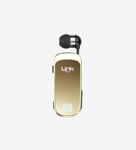 LinkTech V81 Makaralı Titreşimli Altın Mono Bluetooth Kulaklık (LPH-V81) - BT 5.2, LED, Çift Cihaz Bağlantı, 10m Menzil
