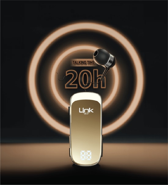 LinkTech V81 Makaralı Titreşimli Altın Mono Bluetooth Kulaklık (LPH-V81) - BT 5.2, LED, Çift Cihaz Bağlantı, 10m Menzil