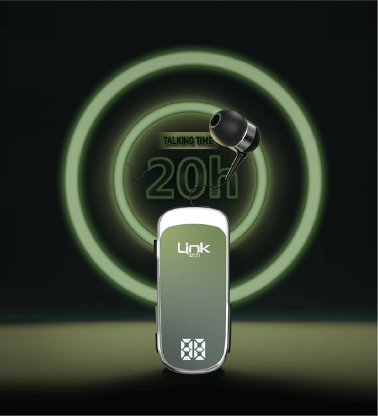 LinkTech V81 Makaralı Titreşimli Yeşil Mono Bluetooth Kulaklık (LPH-V81) - BT 5.2, LED, Çift Cihaz Bağlantı, 10m Menzil