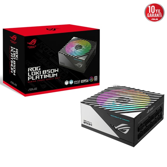 ASUS ROG LOKI 850W Beyaz 80+ Platinum Güç Kaynağı - 850W ATX 3.0, PCIe 5.0, Tam Modüler, ARGB Fan, Aktif PFC, 120 mm Fan