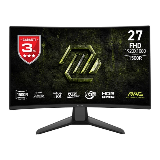 MSI MAG 274CF X24 27" FHD 240Hz 0.5ms Curved VA Oyuncu Monitörü - 1920x1080, 300cd, FreeSync Premium, 1500R, HDR Ready