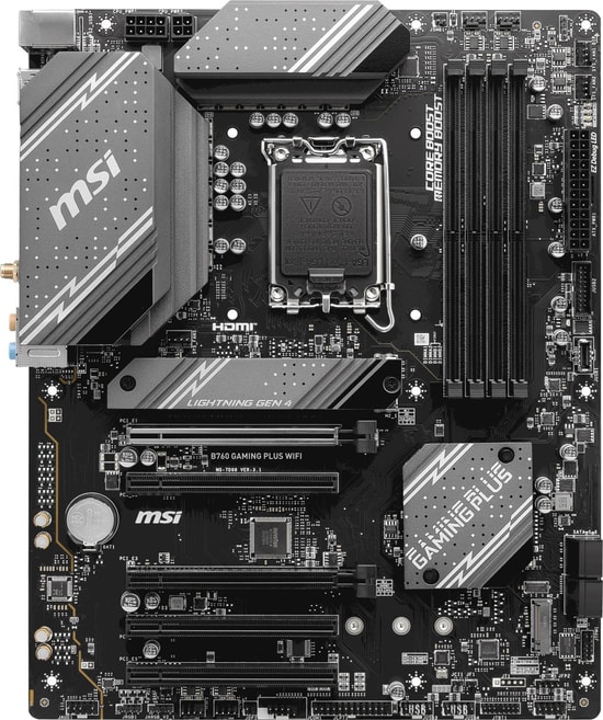 MSI B760 Gaming Plus WiFi LGA 1700 DDR4 ATX Anakart - DDR4 5333MHz (OC), PCIe 4.0, M.2, USB 3.2, WiFi 6E, 2.5G LAN